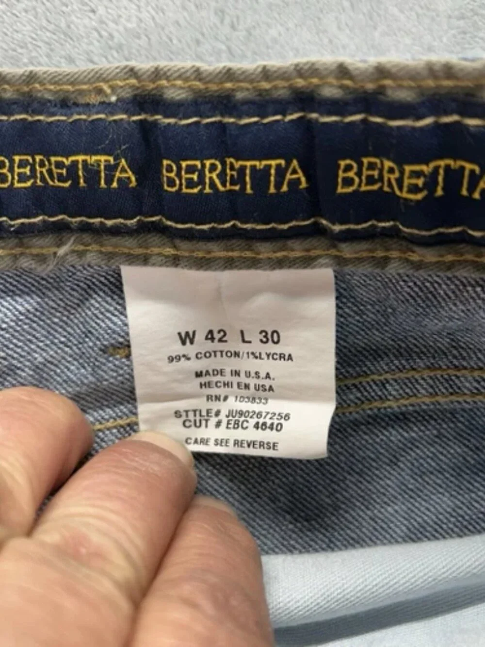 Beretta Jeans Mens 38x28 Straight Leg Made in USA Dark Wash Casual